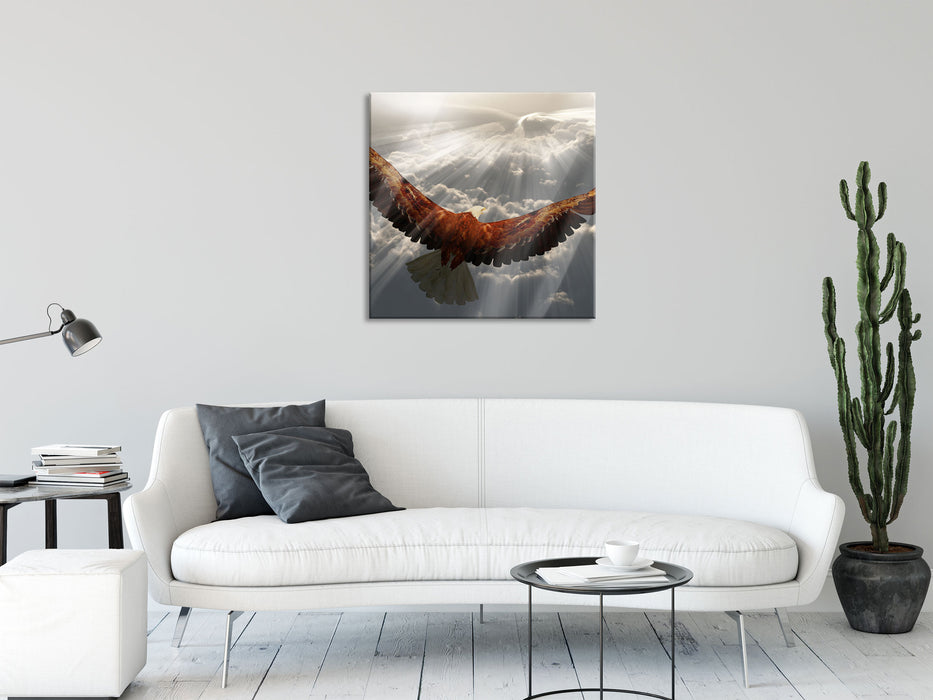 Adler über den Wolken, Glasbild Quadratisch