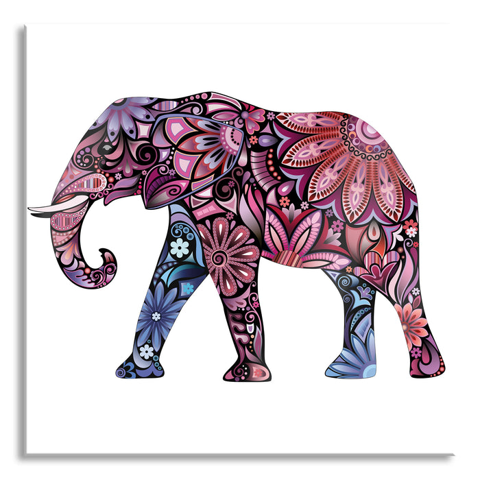 Elefant mit Ornamenten, Glasbild Quadratisch