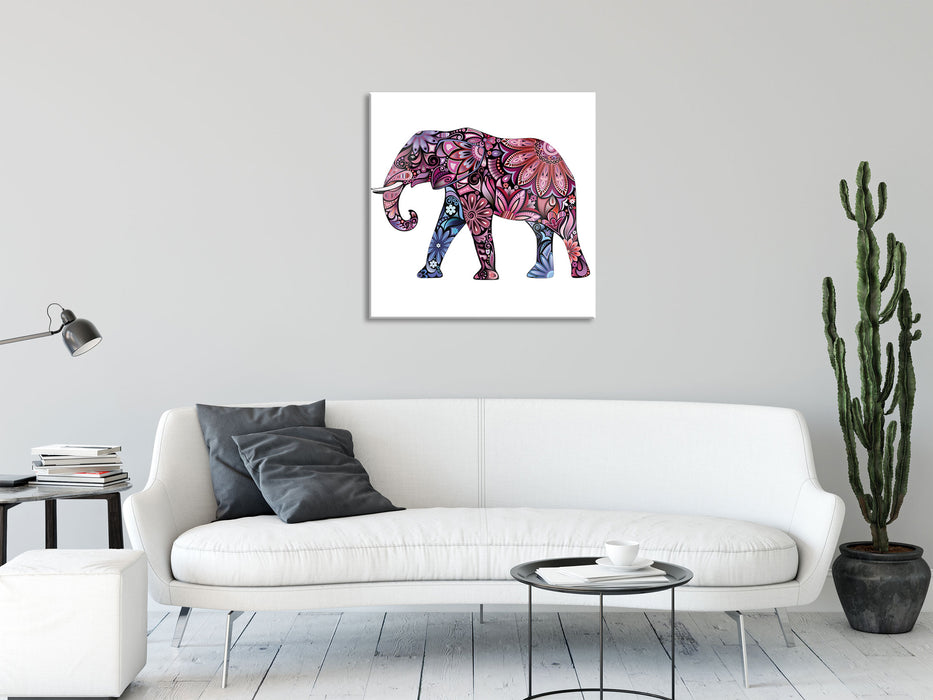 Elefant mit Ornamenten, Glasbild Quadratisch