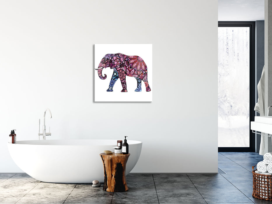 Elefant mit Ornamenten, Glasbild Quadratisch