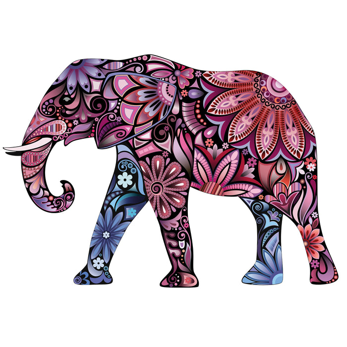 Elefant mit Ornamenten, Glasbild Quadratisch