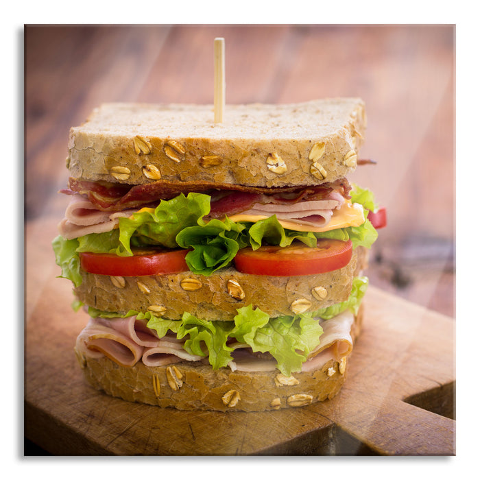 Doppeldecker Sandwich, Glasbild Quadratisch