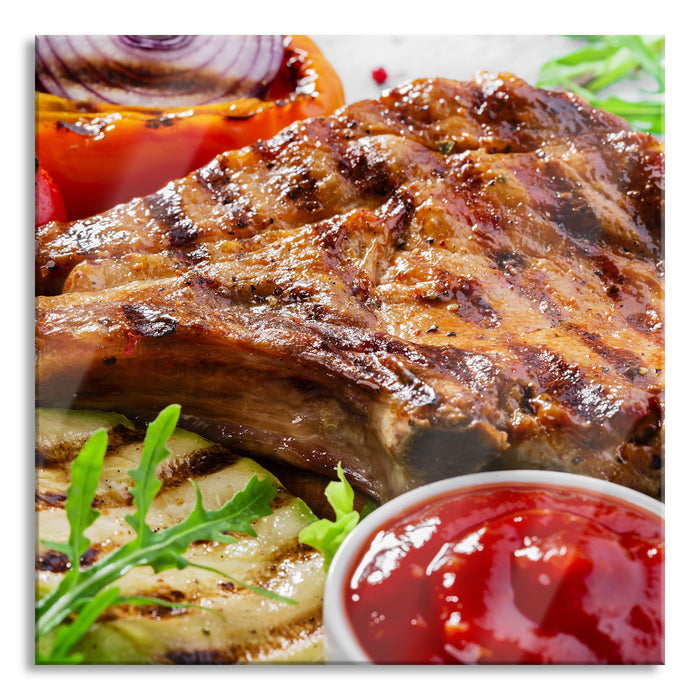 Gegrilltes Steak, Glasbild Quadratisch