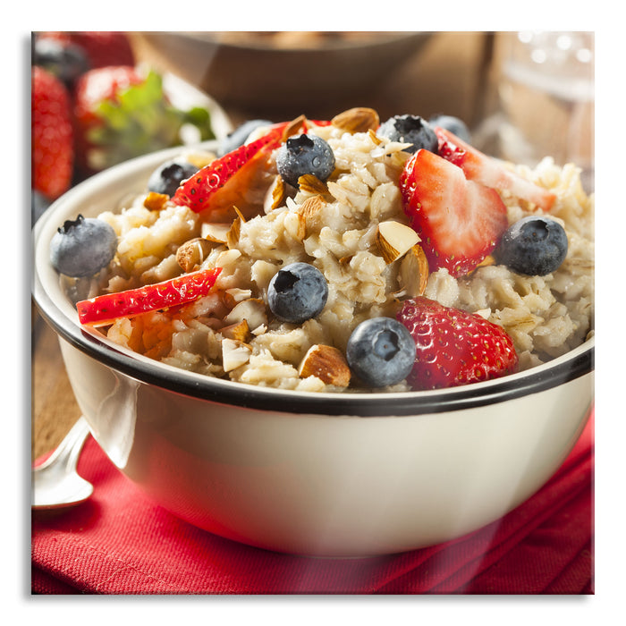 Gesundes Beeren Müsli, Glasbild Quadratisch