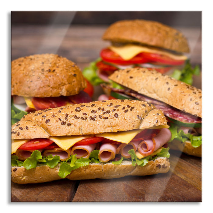 Pixxprint Köstliche Sandwiches, Glasbild Quadratisch