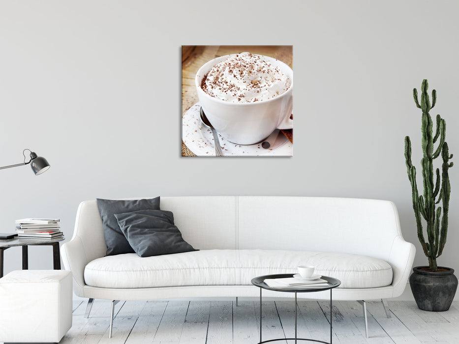 Kaffee mit viel Creme, Glasbild Quadratisch