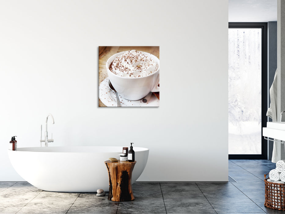 Kaffee mit viel Creme, Glasbild Quadratisch