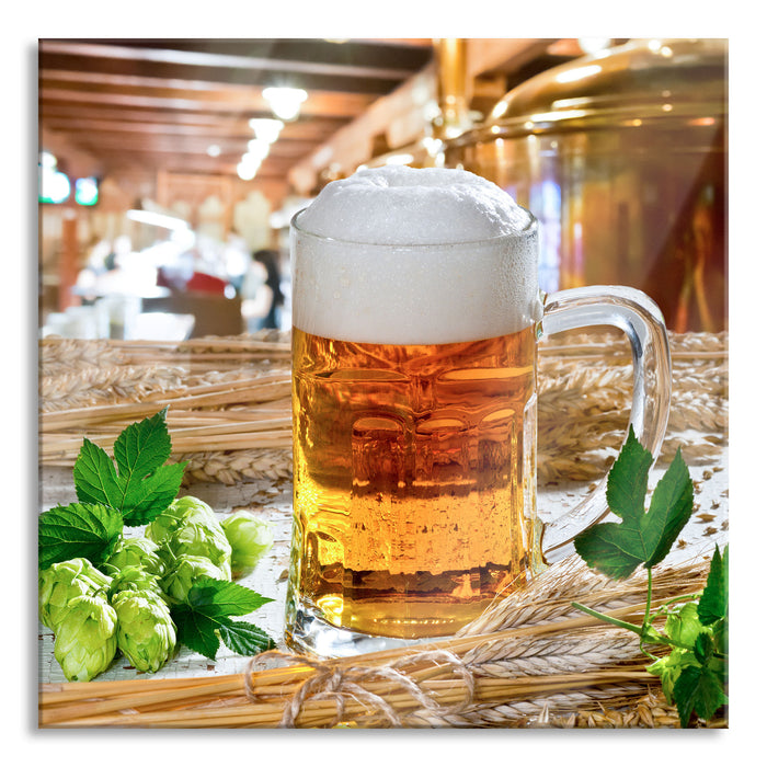 Pixxprint Deutsches frisches Bier, Glasbild Quadratisch