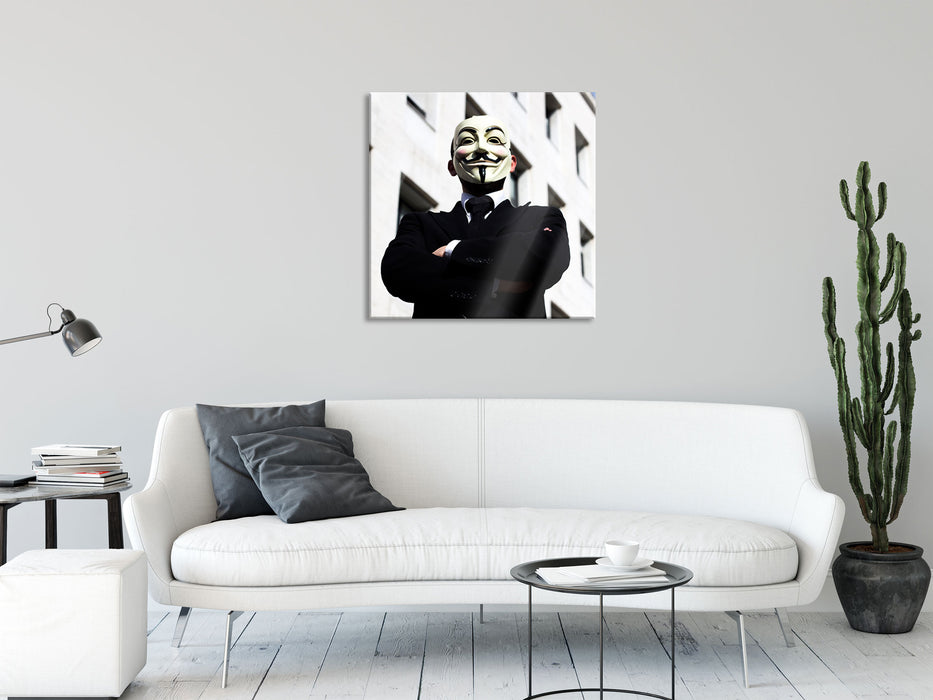 Anonymus Maske, Glasbild Quadratisch