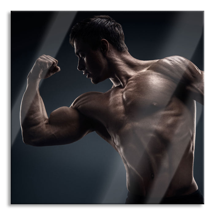 Pixxprint Starker Bodybuilder, Glasbild Quadratisch