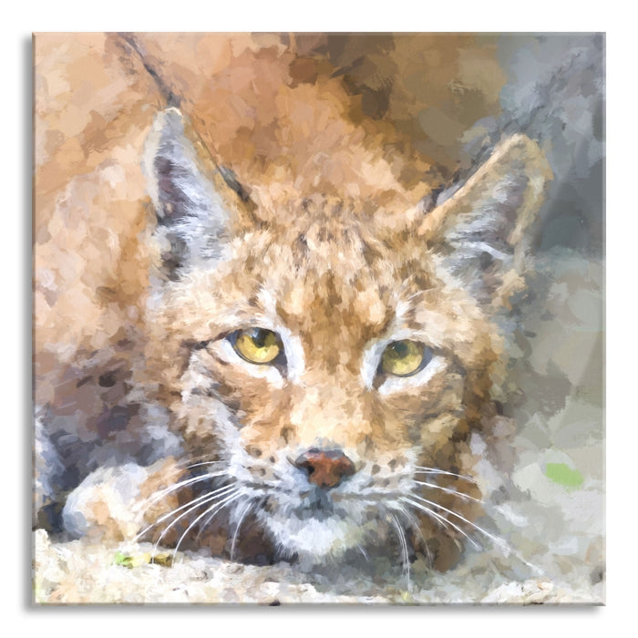 wachsamer Luchs, Glasbild Quadratisch