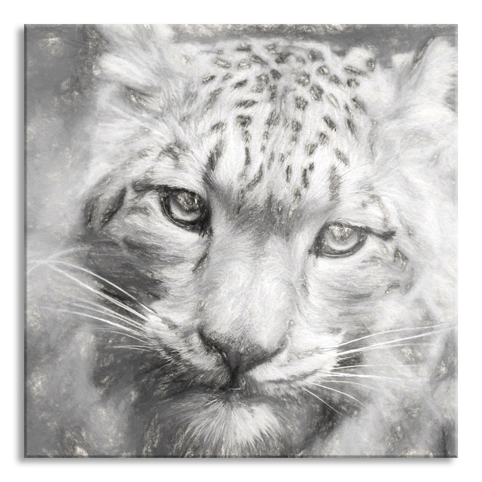 Pixxprint eleganter Schneeleopard, Glasbild Quadratisch