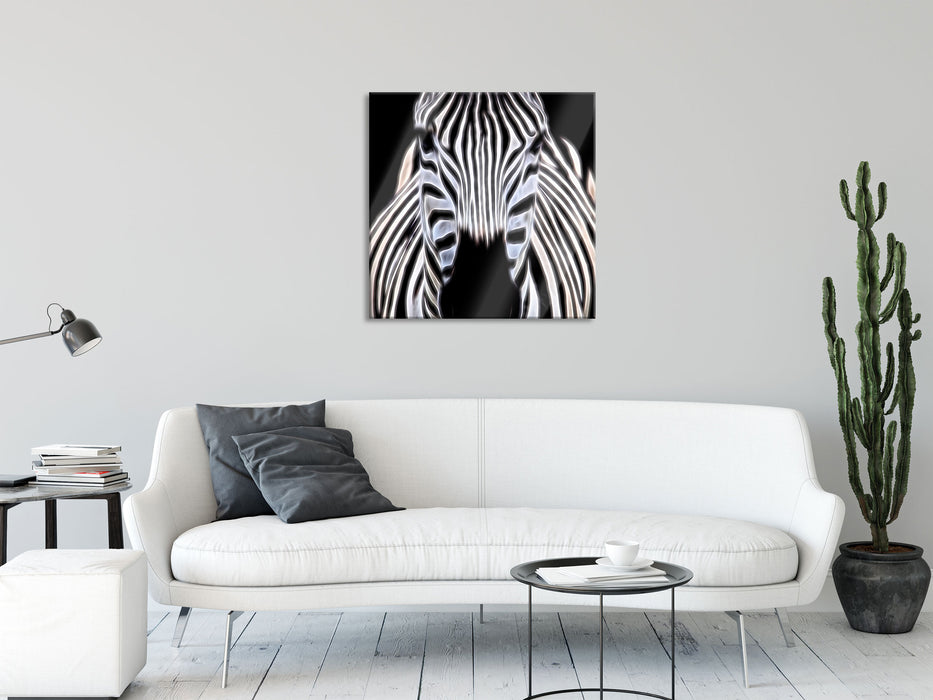 Zebra Porträt, Glasbild Quadratisch