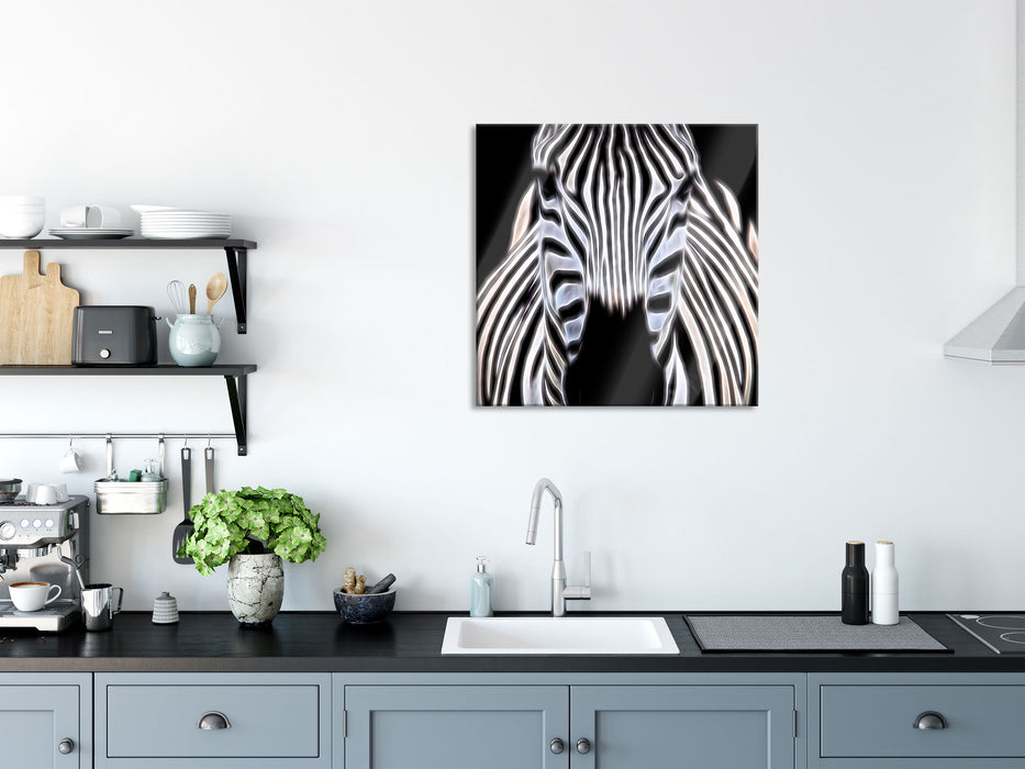 Zebra Porträt, Glasbild Quadratisch