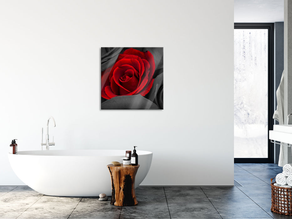 romantische rote Rosen, Glasbild Quadratisch