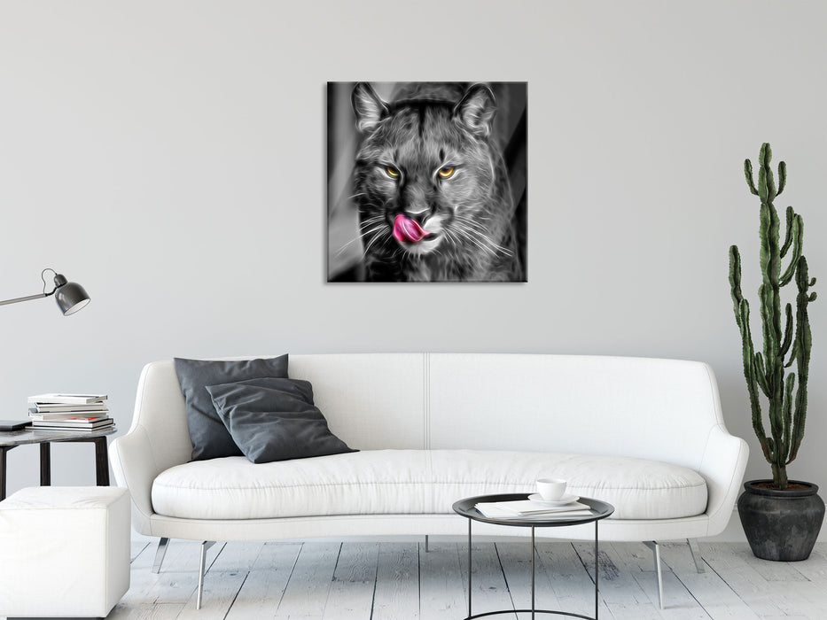 anmutiger Puma, Glasbild Quadratisch