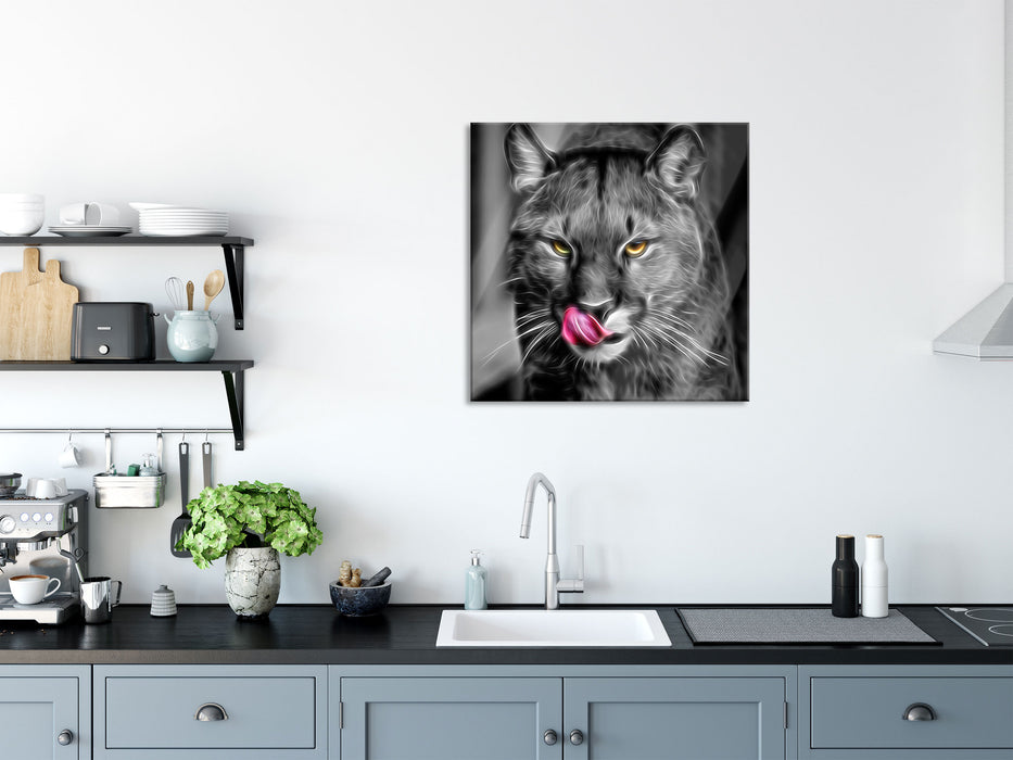 anmutiger Puma, Glasbild Quadratisch