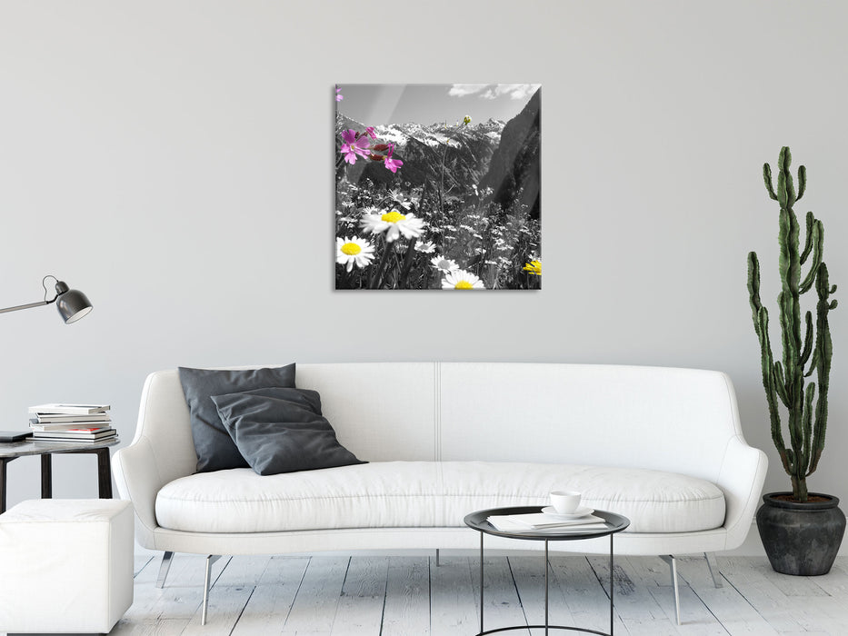 Alpenblumen, Glasbild Quadratisch