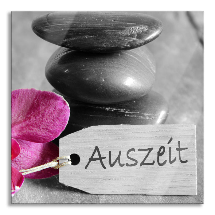 Pixxprint Orchidee mit Zen Steinen, Glasbild Quadratisch