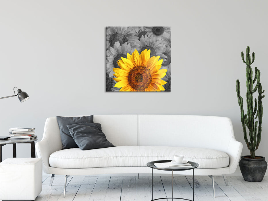 schöne Sonnenblumen, Glasbild Quadratisch