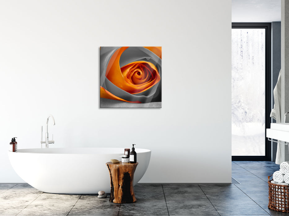 wunderschöne geschlossene Rose, Glasbild Quadratisch