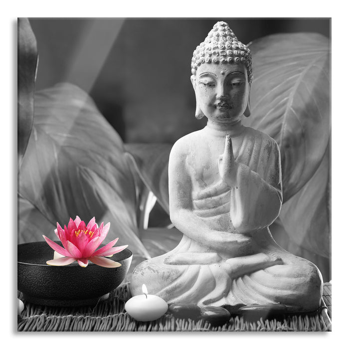 Pixxprint Buddha mit Seerose, Glasbild Quadratisch