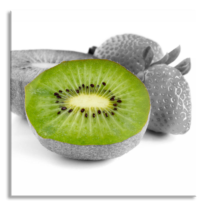Pixxprint fruchtige Erdbeeren mit Kiwi, Glasbild Quadratisch