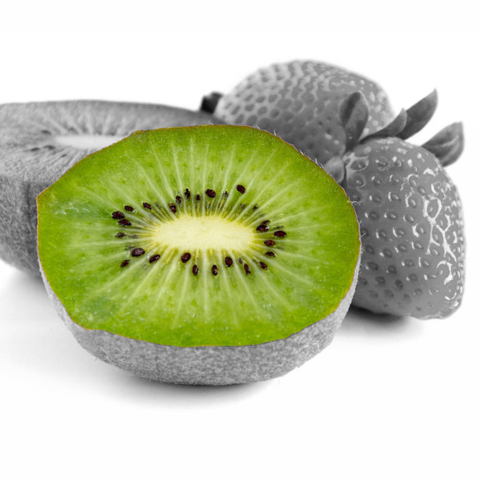 fruchtige Erdbeeren mit Kiwi, Glasbild Quadratisch