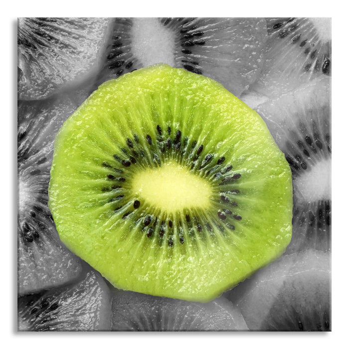 saftige Kiwi Scheiben, Glasbild Quadratisch