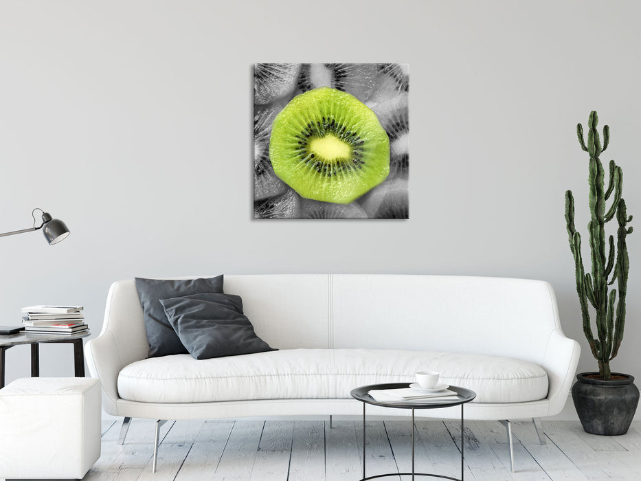 saftige Kiwi Scheiben, Glasbild Quadratisch