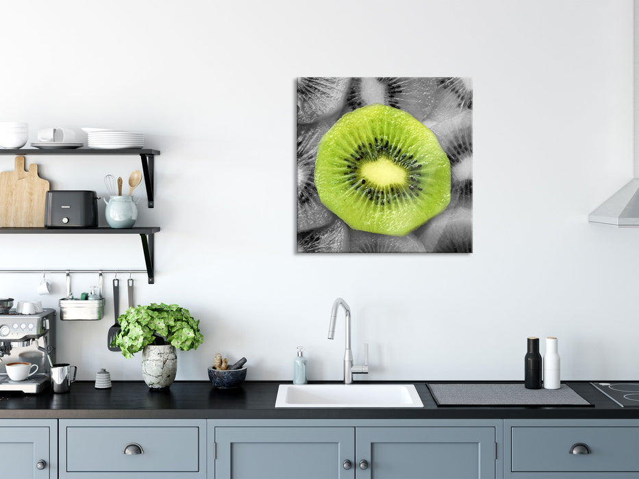 saftige Kiwi Scheiben, Glasbild Quadratisch