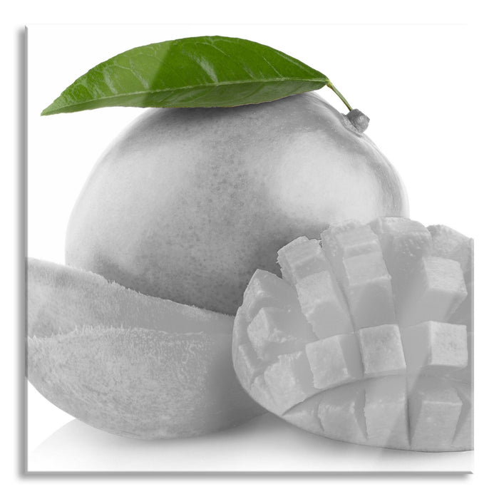 Pixxprint saftige aufgeschnittene Mango, Glasbild Quadratisch