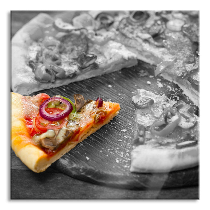 Pixxprint Pizza auf Holzbrett, Glasbild Quadratisch