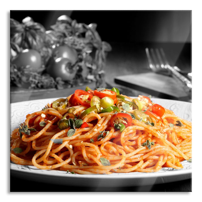 Pixxprint schmackhafte Spaghetti Italia, Glasbild Quadratisch