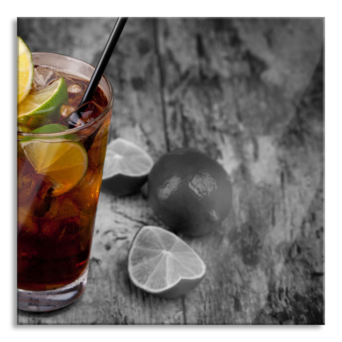 Cuba Libre mit vielen Limetten, Glasbild Quadratisch