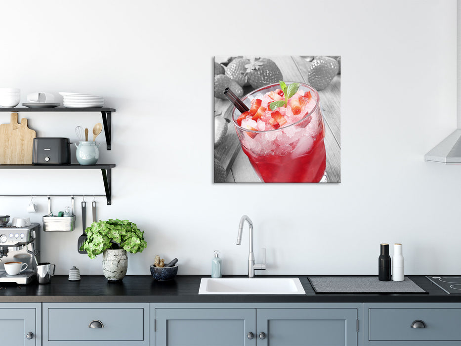 Erdbeercocktail, Glasbild Quadratisch