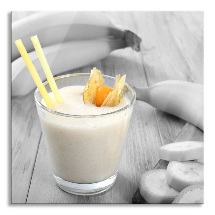 frischer Bananenshake, Glasbild Quadratisch