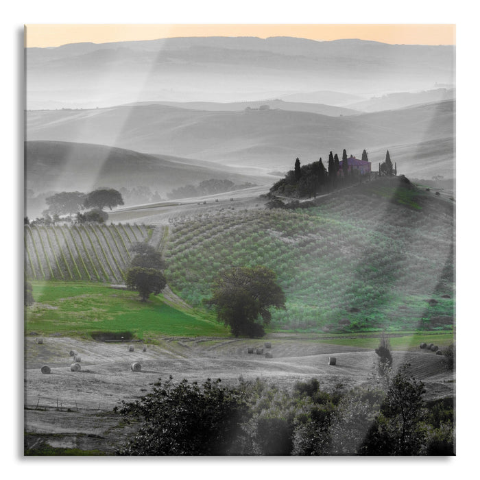 Pixxprint herrliche Toskana Landschaft, Glasbild Quadratisch