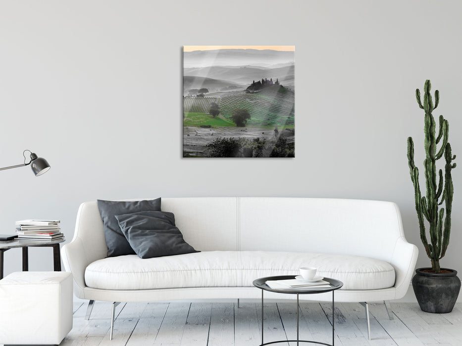 herrliche Toskana Landschaft, Glasbild Quadratisch