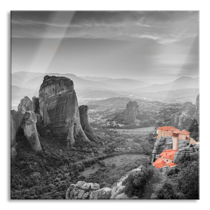 Pixxprint schöne Häuser auf dem Berg, Glasbild Quadratisch