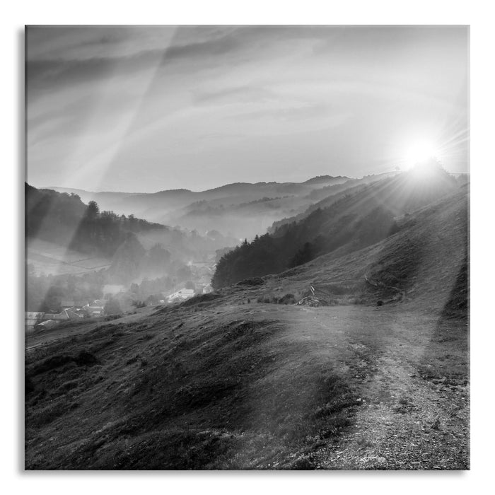 Pixxprint Berge mit Regenbogen, Glasbild Quadratisch