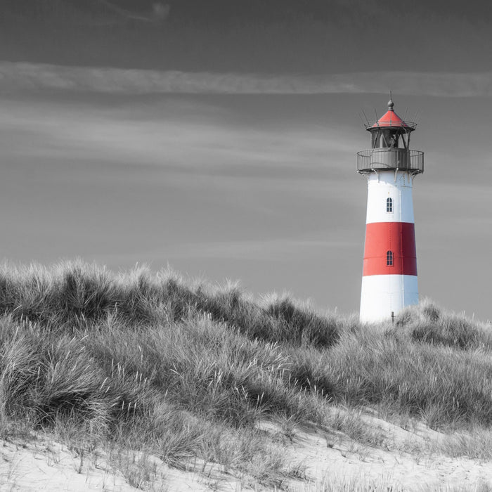 Leuchtturm in den Dünen, Glasbild Quadratisch