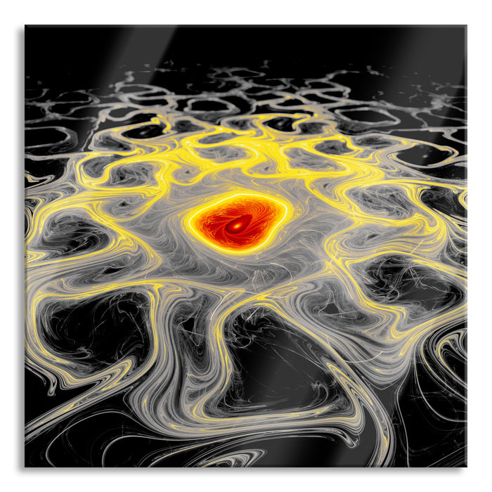 leuchtendes Lava Muster, Glasbild Quadratisch