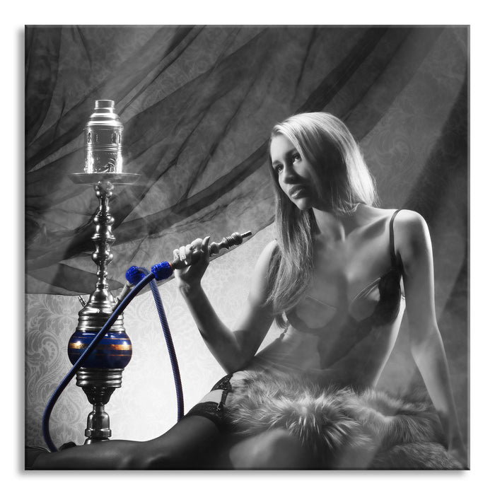 Pixxprint Frau mit Shisha, Glasbild Quadratisch