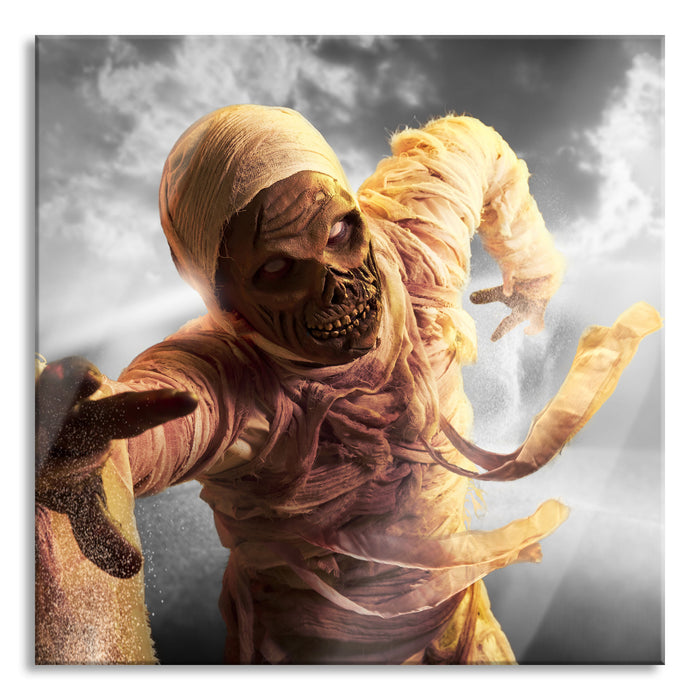 Pixxprint hungrige Mumie greift an, Glasbild Quadratisch