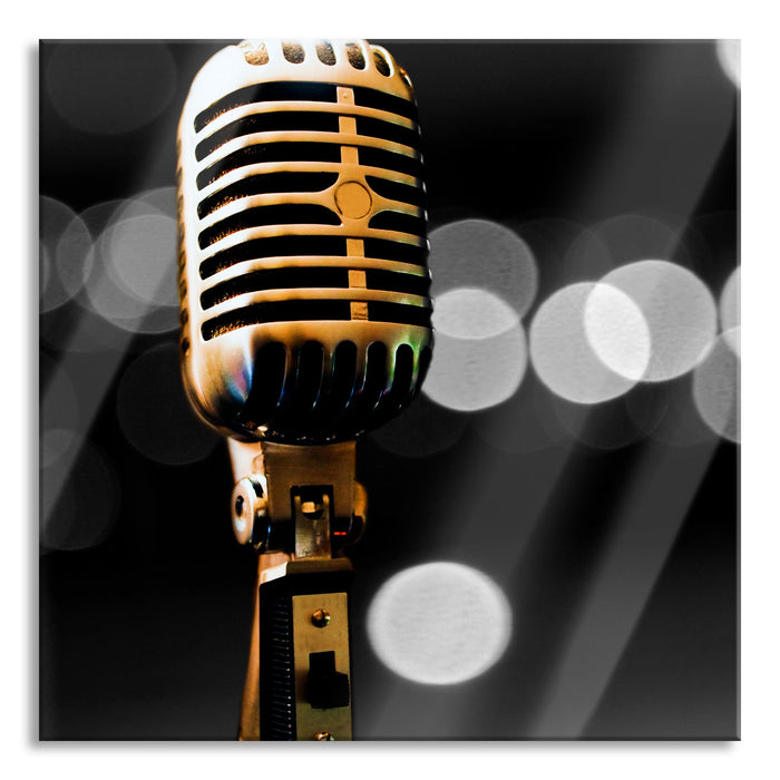 Pixxprint Retro Mikrofon, Glasbild Quadratisch