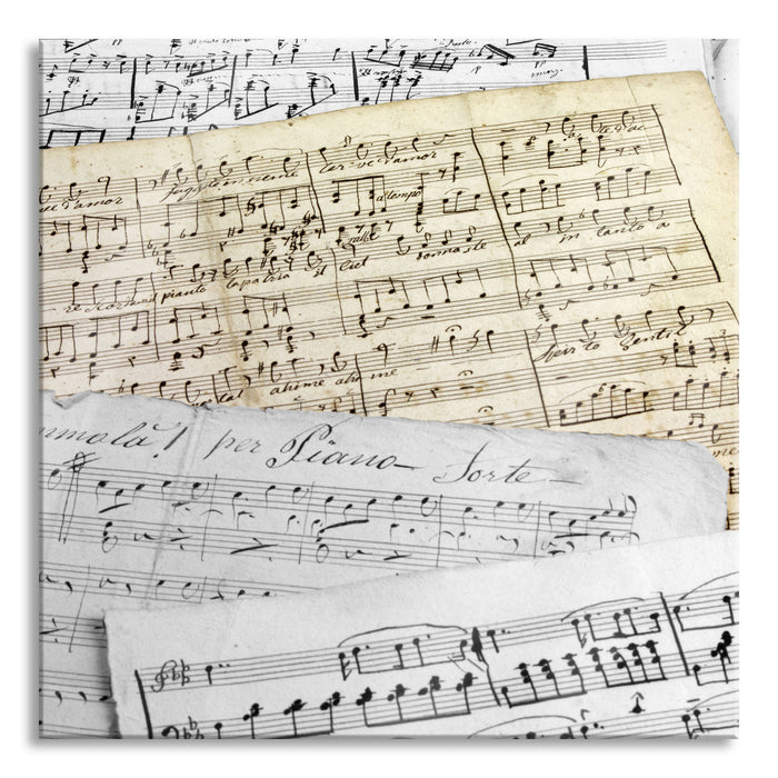 Pixxprint schöne alte Notenblätter, Glasbild Quadratisch