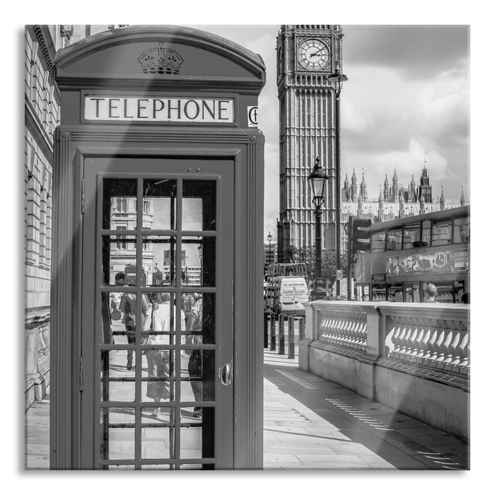 Pixxprint Telefonzelle in London, Glasbild Quadratisch