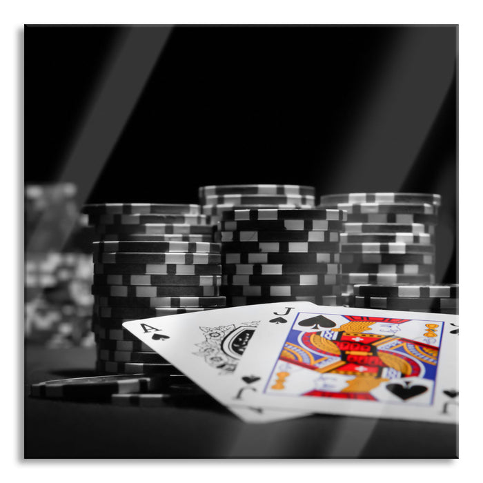 Pokerchips und Karten, Glasbild Quadratisch