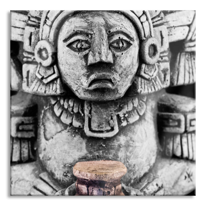 Pixxprint süße Maya Skulptur, Glasbild Quadratisch